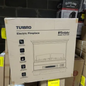 TURBRO Firelake 27-Inch Electric Fireplace Heater - Freestanding Fireplace with Mantel, No Assembly Required - 7 Adjustable Flame Effects, Overheating Protection, CSA Certified - 1400W, Gray Wash