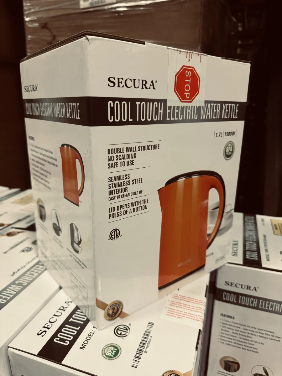 Secura SWK 1701DB The Original Stainless Steel Double Wall Electric Water Kettle 1.8 Quart Orange
