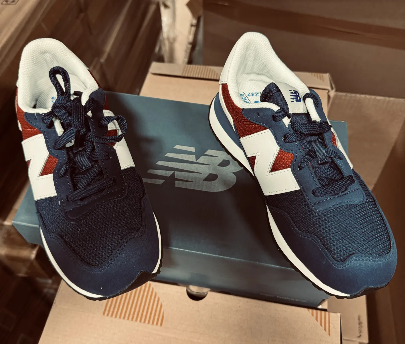 New Balance Kids 237 V1 Lace Up Sneaker, NB Navy/Brick RED