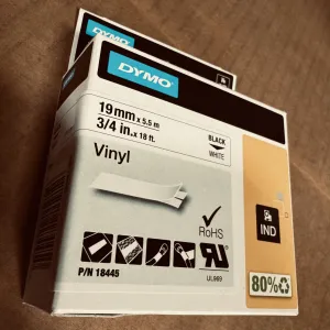 Dymo Rhino 3/4 White Vinyl Labels - Sold as 5/Pack - 18445